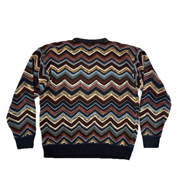 Croft & Barrow VTG 80s LARGE Chevron Striped Chenille Crewneck Sweater Cosby Mod - Picture 2 of 6